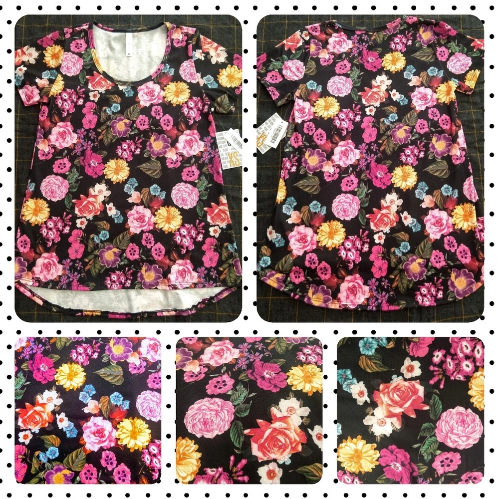 Lularoe Classic T Floral Unicorn Rose Black XS NWT